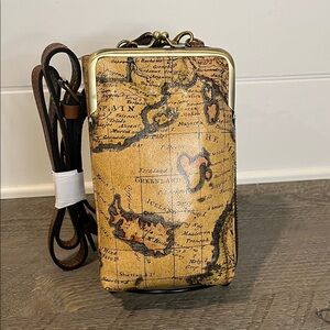 NWOT Patricia Nash Farleigh Leather Phone Crossbody Wallet - European Map - RFDI